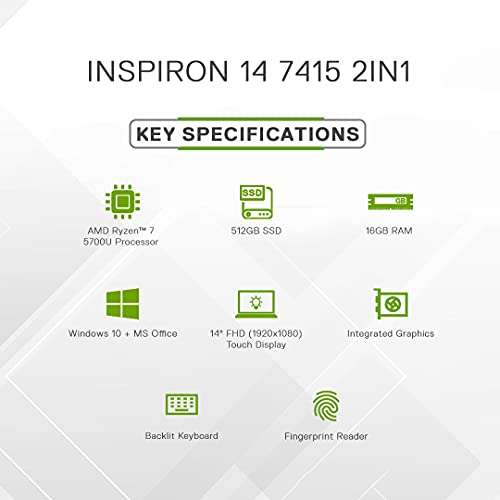 Dell Inspiron 7415 35.56 Cm (14 Inches) Fhd Touch Display 2In1 Laptop (AMD R7 5700U/16Gb/512Gb Ssd/Integrated Graphics/Windows 10 + Mso/Backlit Kb + Fpr + Active Pen) D560472Win9P 4