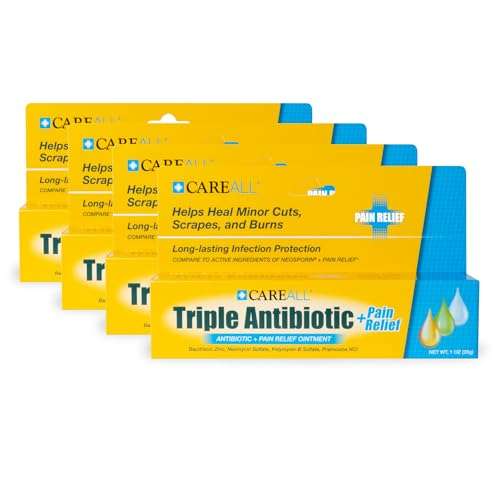 CareAll Triple Antibiotic Ointment + Pain Relief 1.0 oz (4 Pack), Dual Action First Aid for Minor Scrapes, Cuts, and Burns to Help Prevent Infection While Providing Maximum Strength Pain Relief. 6