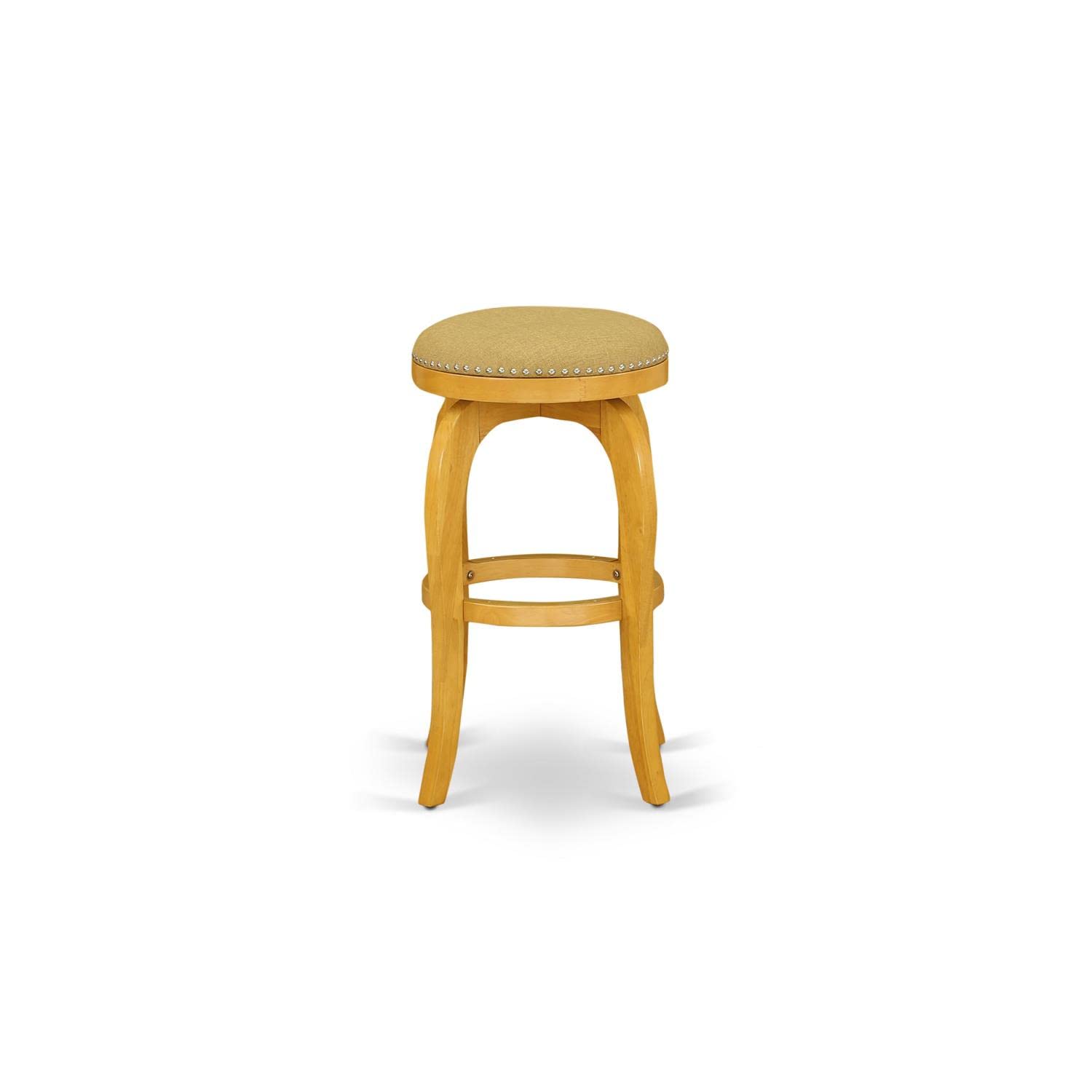 East West Furniture BFS030-416 Bedford Counter Height Barstool - Round Shape Vegas Gold PU Leather Upholstered Backless Chairs, 30 Inch Height, Oak 3