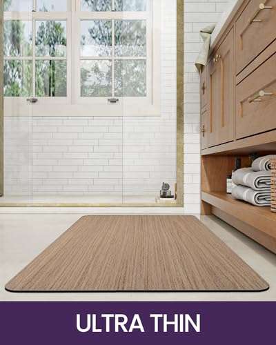DEXI Quick Dry Bath Mat, Non Slip Ultra Thin Super Absorbent Bathroom Mat, Wooden Print Bath Rugs Washable Shower Rugs for Bathroom Floor, Bathtub Side, Shower Room, 17"x43" 5