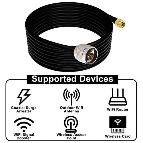 WiFi Antenna Extension Cable N Male to RP-SMA Male Low Loss Coax Pigtail Cable RG58 5M/16.4Ft for 3G/4G LTE Ham WiFi Repeater LoRa Antenna/Bobcat Miner/Helium HNT Hotspot Miner/Lightning Arrester 4