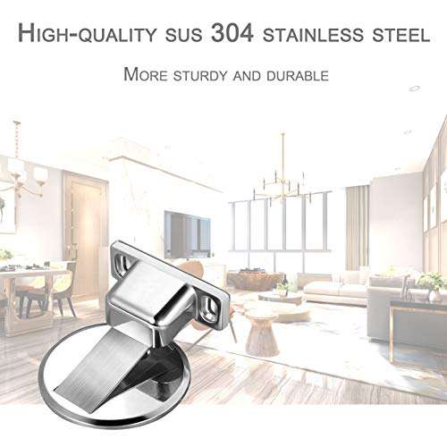 Door Magnets Stop, Floor Mount Magnets Door Stopper, Stainless Steel Magnetic Catch Holder, Commercial Large Doors Stops, No Drilling Doorstopper for Security (2 Pack) 5