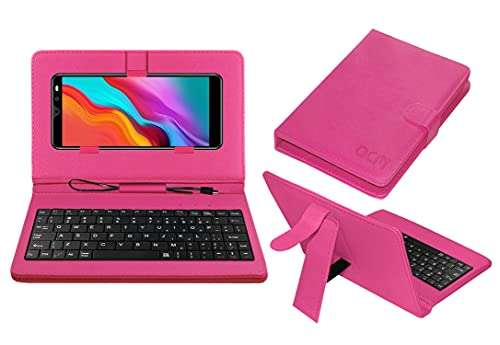 ACM Keyboard Case Compatible with Ikall Z3 Mobile Flip Cover Stand Direct Plug & Play Device for Study & Gaming Pink