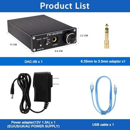 FX-Audio DAC-X6 Headphone amp Mini HiFi 2.0 Digital Audio Decoder DAC Input USB/Coaxial/Optical Output RCA/Headphone Amplifier 24Bit/96KHz DC12V (Black) 4