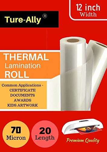 True-Ally Thermal lamination sheet roll 12 inch x 20 mtrs, 70 microns, A3 Size compatible Ultra clear Technology