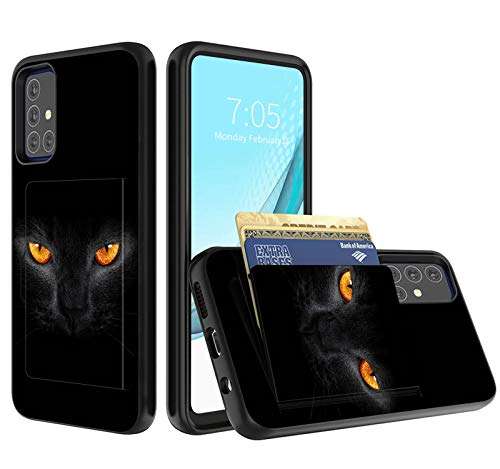 for Samsung A51 Wallet Case, Galaxy A51 5G Case, Dual Layer Hybrid Hard PC Back Cover & Soft Silicone Shockproof Protection Phone Cases with Credit Card Slot for Samsung Galaxy A51, Black Cat Eyes 1