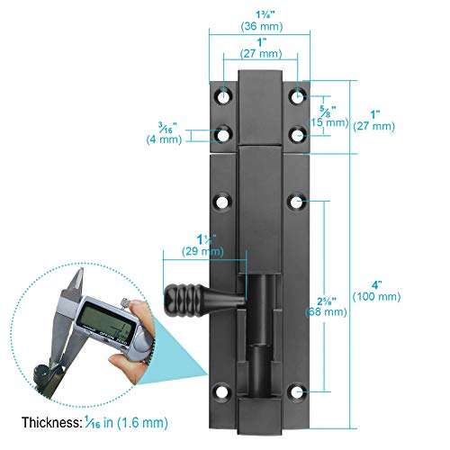 MOUNTAIN_ARK 2 Pack 5" Black Slide Door Bolt Latch, Barrel Bolt for Gate Lock Security, Aluminium 4