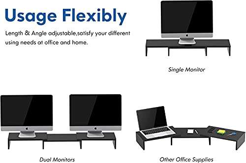 FITUEYES Dual Monitor Stand – 3 Shelf Computer Monitor Riser, Wood Desktop Stand with Adjustable Length and Angle, Desk Accessories, Office Supplies Medium Black, DT108008WW 5