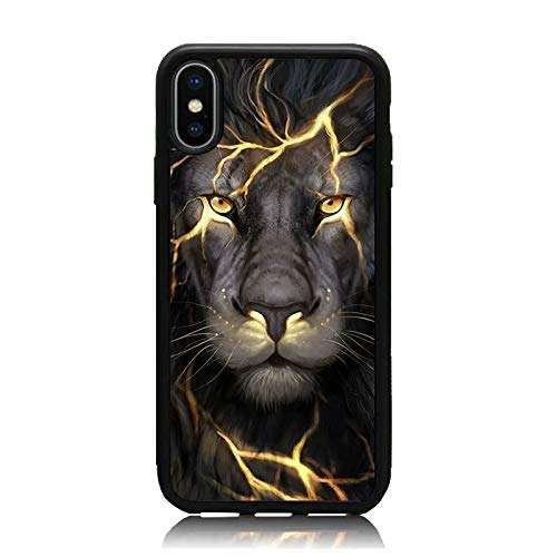 iPhone X/Xs Case, Lightning Lion Head Print Soft Silicone & Hard Back Cover, [Shock Absorbent] Shell Protective Case for iPhone X/Xs 1