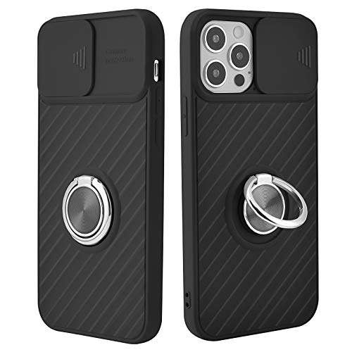 imluckies Case Compatible for iPhone 12 Pro Max, Cell Phone case with Slide Camera Lens Cover Protector & 360° Ring Holder Kickstand, Camera Protection Case for iPhone 12 Pro Max 6.7 in, (Black) 1
