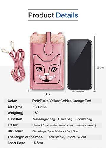 Travel Shoulder Bag for Ladies, Caxion Casual Pouch Teengirls Wallet Crossbody Purse Pocket Zippered Compartment Leather Pouch Cell Phone Bag Fit for Samsung Galaxy Note 8/S9/S9 Plus/S8/S7 Edge - Pink 6