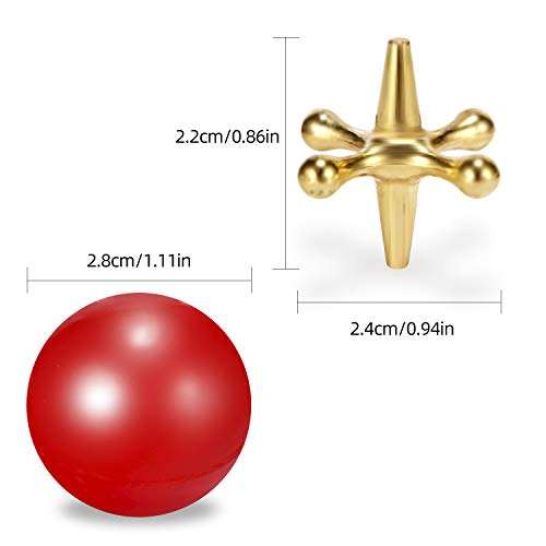 Legigo 3 Sets Retro Metal Jacks and Ball Game Toys Kit,Include 3 Pieces Red Rubber Balls and 30 Pieces Gold and Silver Metal Jacks for Kids and Adults,Classic Game of Jacks for Party Favor 3