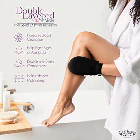 QUALIZA Exfoliating Dead Skin Removal Bath Body Glove Mitt, Deep Clean Exfoliating Tool to Remove Dead Skin and Dirt, Home Spa Exfoliating Gloves (Pack of 1) (Black) 4