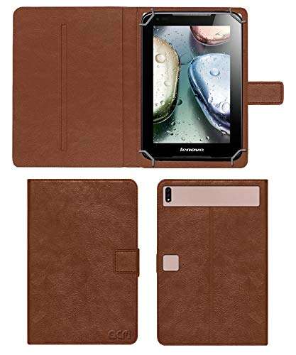 Acm Multi Protective Leather Flip Case with Viewing Stand Compatible with Lenovo Ideapad A1000 Tablet Front & Back Cover Golden Brown