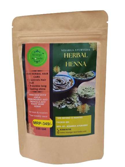 Nisaraga Ayurveda Premium Hair Herbal Heena for Hair fall control, Hair Nourishment, Smooth, Silky and Shiny Hair-100gm Pack of 1 1
