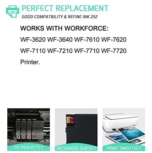 RETCH Remanufactured Ink Cartridge Replacement for 252XL T252XL Used with Workforce WF-3620 WF-3640 WF-7610 WF-7620 WF-7110 WF-7710 WF-7720 WF-7210 Printer(4BK,2C,2M,2Y) 2