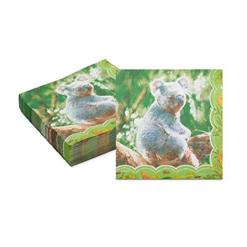Koala Paper Napkins for Kid's Outback Safari Birthday Party Supplies (6.5 In, 150 Pack)