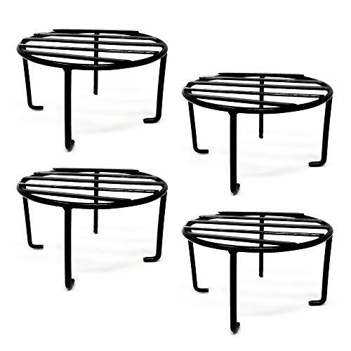 Bloomingdale Round Plant Stand Rust Free Heavy Duty - Flower Pot Stand for Balcony Garden Decoration Items Outdoor - Sturdy Planter Stand for Plants (Set of 2), black