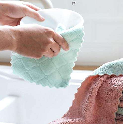 TBOP Kitchen Rag Cleaning Towel Hanging Kitchen Lint-Free Absorbent Towel Dishwashing Cloth(Multicolor_27.5 * 16cm)(Color May Vary)-Set of 4 pcs 5