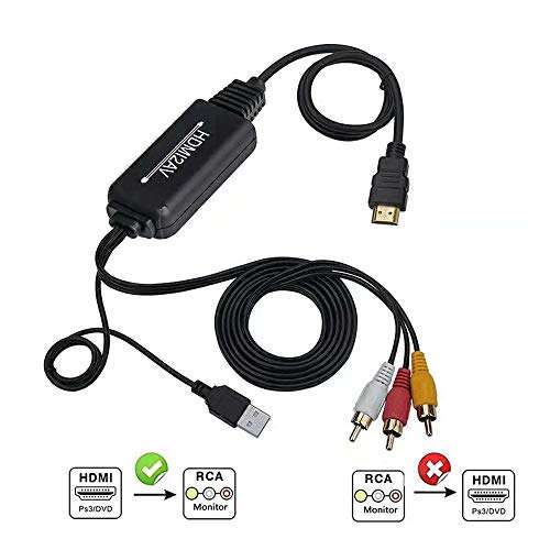 Lapetus HDMI to RCA Converter Adapter Cable, 1080P HDMI to AV 3RCA CVBs Composite Video Audio Supports for PC, Laptop, Xbox, HDTV, DVD 4