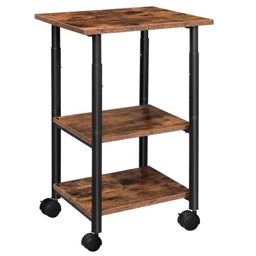 HOOBRO Printer Stand, 3-Tier Industrial Under Desk Printer Cart with Shelf, Mobile Heavy Duty Storage Rack on Wheels for Home, Office Rustic Brown and Black BF03PS01G1 1