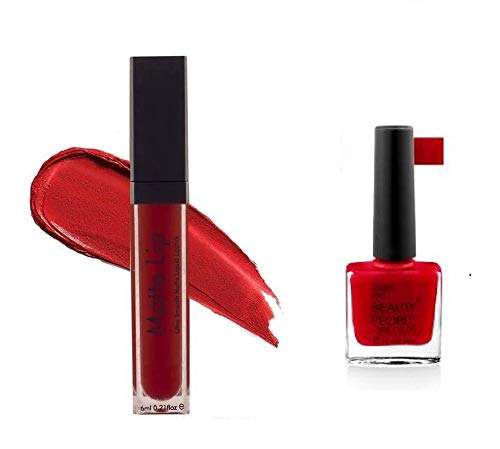 Preyansh Matte Me Liquid Lipstick-Maroon With Nail Art 1