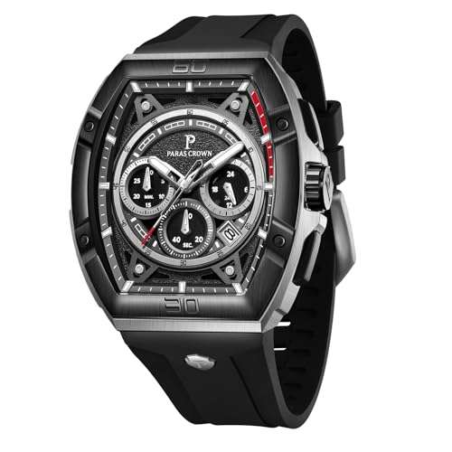 Paras Crown Watches for Men Tonneau 5ATM Waterproof Quartz Luxury Chronograph Analog Men's Wrist Watches Stainless Steel Case Mens Watches 1