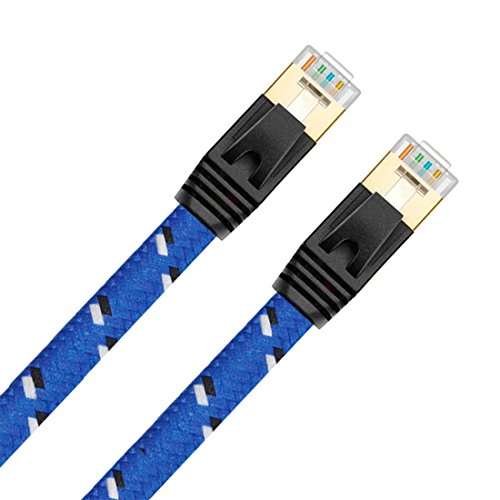 Tanbin Nylon Cat 7 Ethernet Cable 15Ft, Cat7 RJ45 Network Patch Cable Flat 10 Gigabit 600Mhz LAN Wire Cable Cord Shielded for Modem, Router, PC, Mac, Laptop, PS2, PS3, PS4, Xbox 360 Blue 2