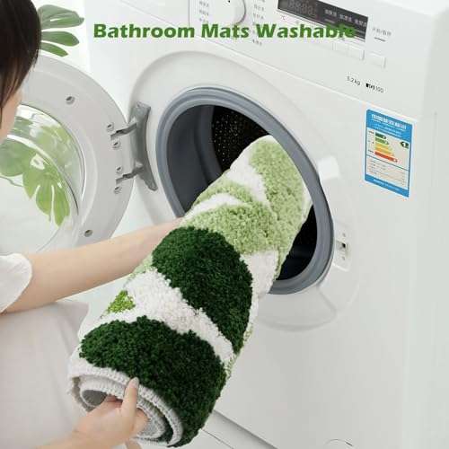 Baahrnom Tufted Bathroom Rugs 32" x 20" Extra Soft Green Bath Mat Machine Washable Cute Leaf Rug Non Slip Durable for Kitchen Bedroom Toilet 4