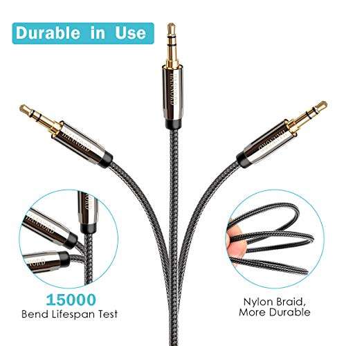 AUX Cable, Hannord 3.5mm Nylon Braided Stereo AUX Cable Male to Male Hi-Fi Sound AUX Cord Auxiliary Audio Cable for Car, Headphone, Speaker, Home Stereo, iPhone, Echo(3.3 Feet / 1 Meter) 3