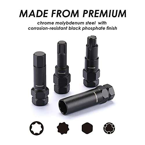 MIXPOWER 16-Piece Locking Lug Nut Master Key Set of Spline Star and Hex Style Keys, Wheel Lock Removal Kit, Thin-Walled and Long Lug Keys to Prevent Damage to Wheels Double-Hex Heads 5