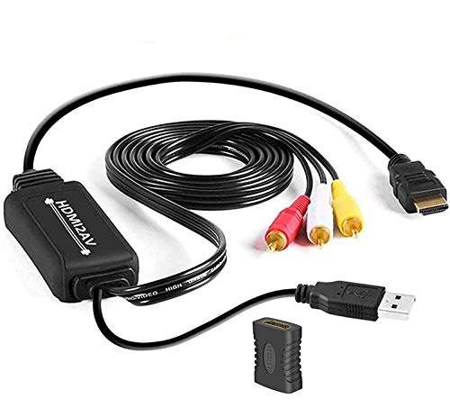 Lapetus HDMI to RCA Converter Adapter Cable, 1080P HDMI to AV 3RCA CVBs Composite Video Audio Supports for PC, Laptop, Xbox, HDTV, DVD 1