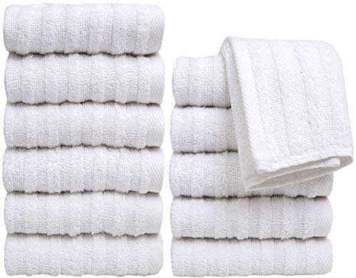 Pleasant Home Washcloths Set - (12” x 12”, 12 Pack) – 488 GSM- 100% Ring Spun Cotton Wash Cloth - Super Soft and Highly Absorbent Face Towels (White, Striped Design) 1