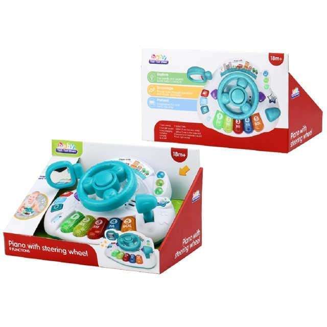 Jack Royal Baby Musical Toys Piano with Steering Wheel, Toddler Electronic Light Up Keyboard Learning Toy Set, Mini Driving Educational Development Music Toys for Toddlers and Kids 4