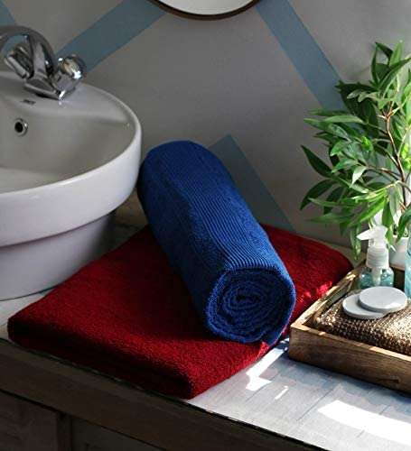 JBG HOME STORE Pack of 2 Cotton Bath Towels Large Size, 450 GSM Premium Absorbent Light Weight Bath Towels for Men Women, Full Size Soft Towels for Bathroom, 30 x 60 Inches, Maroon & Royal Blue