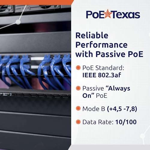 PoE Texas POE-16-48v120w | 16 Port Passive PoE Injector - Power Over Ethernet for 802.3af Cameras, IP Phones, Access Points and More with 10/100 Data 5