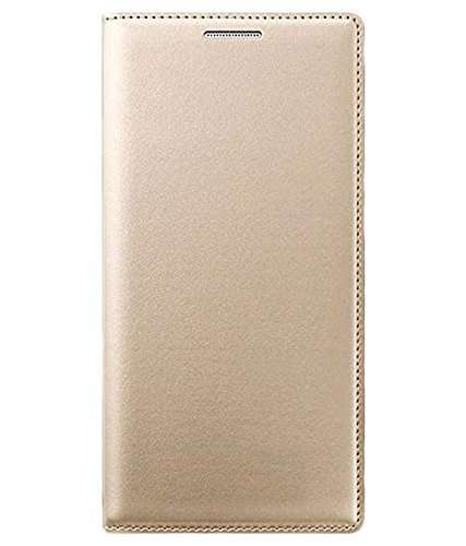 HITFIT Combo Offer (Gold Leather FLIP Cover + 1 Tempered Glass for Redmi 5 3