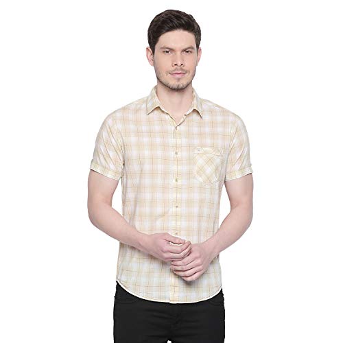 Mufti Men's Checkered Slim Fit Shirt (MFS-10569-J-WHITE- White Khaki XL)