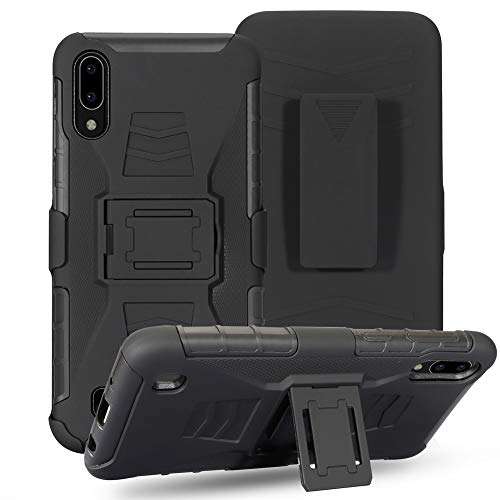 Case for Galaxy A10 DWaybox 3 in 1 Combo Hard Heavy Duty Case with Kickstand and Swivel Belt Clip on Shell Back Compatible with Samsung Galaxy A10 SM-A105 6.2 Inch (Black) 3
