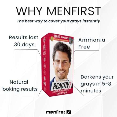 Menfirst - Reactiv Semi-Permanent Instant Hair Dye for Men - Color Hair Toner - Darken & Cover Gray Hair in 5 Minutes - 2 Pack - 1.69 Oz 2
