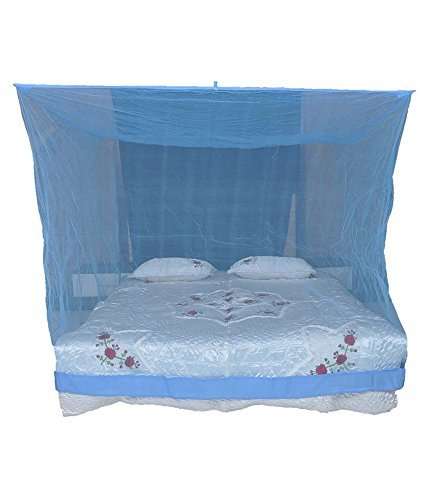 Iblay 8x8 FT Blue Mosquito Net for Double Bed Deluxe Cotton Material - Mosquito Net for Bedroom | Queen, King Size Bed