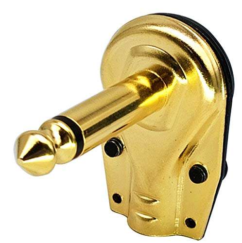 AAOTOKK 90 Degree 6.35MM Adapter Golden Plated Right Angle 6.35mm 1/4 Inch TS Mono Male Flat Pancake Style Plugs Connectors for Speaker,Patch Cable,Guitar.(4 Pack) 6