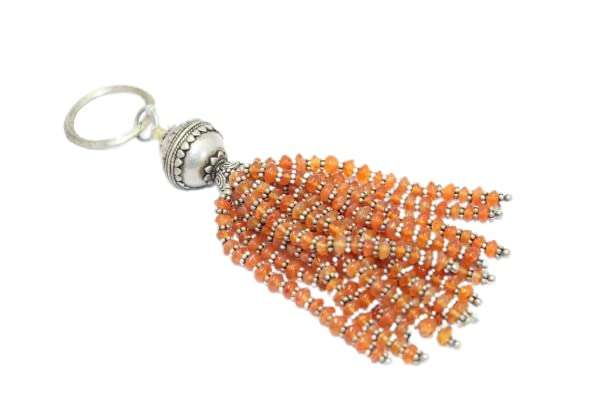 PH Artistic Key Chain 925 Solid Sterling Silver For Charms Key Holder Carnelian Stone D41 1