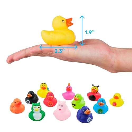Kicko Rubber Ducks in Bulk - 50 Pack of Assorted 2 Inch Mini Rubber Duckies for Kids - Tiny Ducks for Sensory Play, Stressball, Stocking Stuffers, Classroom Prizes, Party Favors, Jeep Ducking 3