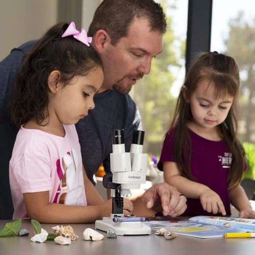 AmScope Kids SE100-LED Portable Binocular Stereo Microscope, WF10x Eyepieces, 20X Magnification, LED Light Source, Battery-Powered 5