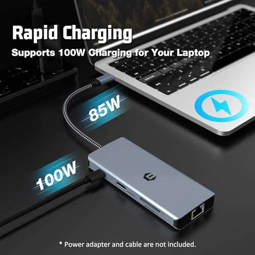 Tymyp USB C Hub, 8 in 1 USB C Adapter, Dual Display 4K HDMI, USB C Docking Hub for Mac Pro/Air(Ethernet, USB 2.0, 5 Gbps USB 3.0, 100W PD, SD/TF Reader) for Dell, Surface, HP, Lenovo 2