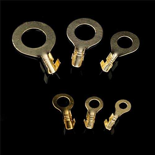 Davitu YT Non-insulated Ring Cable Lugs 150pcs Assorted Ring Eyes 3.2-10.2mm Wire Cable Connectors Brass Terminals Assortment Kit 4