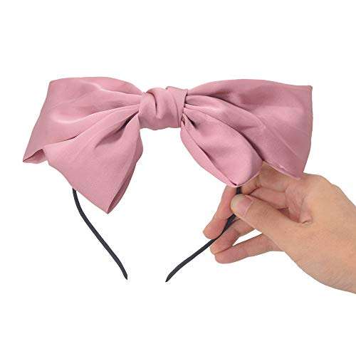 Large Hair Band Bow Headbands for Women and Girls,Solid Color Big Satin Ribbon French Barrette Hair Barrettes Hair Accessories,Pink
