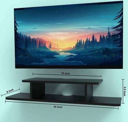 Explore Wood Crafts Handicraft TV Entertainment | Wall Unit Engineered Wood, Wall Set-top Box Stand, Modern TV Cabinet, Living Room Storage Space (Black) 4