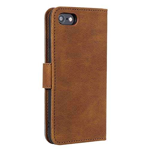 EYZUTAK Splicing PU Leather Case for iPhone SE(5G) 2022 iPhone 7 iPhone 8 iPhone SE 2020, Retro Vintage Durable Flip Folio Wallet Cover with Magnetic Closure Kickstand Card Slots - Brown 6